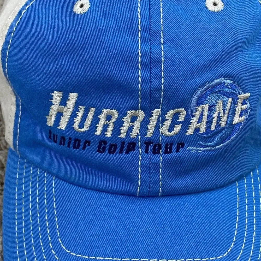 Hurricane Junior Golf Tour ADG Hat‎ Khaki Blue Adjustable Script Logo Dad Cap